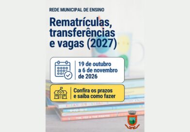 Rede Municipal de Ensino abre período de rematrículas, transferências e inscrições para o 1º ano Rede Municipal de Ensino abre período de rematrículas, transferências e inscrições para o 1º ano